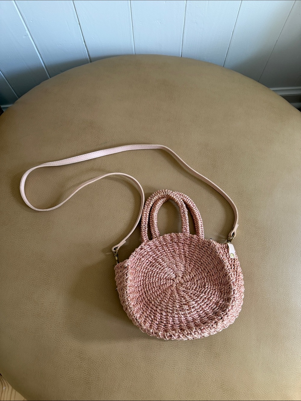 Clare V. Woven Round Crossbody Bag in Blush Pink - Picture 1 of 4